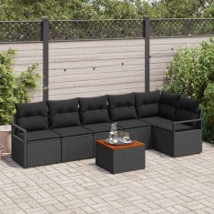 vidaXL Set de canapele pentru grădină cu pernă 7 pcs Negru Rattan poli 3347716