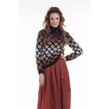 Pulover tricotat negru cu model floral si maneci lungi