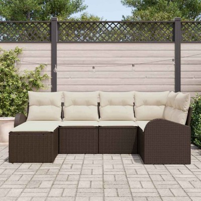 vidaXL Set de canapele pentru grădină 6 pcs maro și alb Rattan poli 3354777 foto