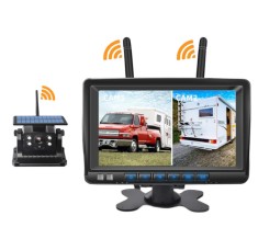 Kit DVR auto cu 1 camera WiFi cu acumulator, incarcare solara si monitor 7 inch, 12V-24V DC pentru camioane, rulote