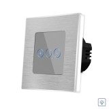 Cumpara ieftin Intrerupator touch cu variator, sticla si rama aluminiu, gri, Luxion