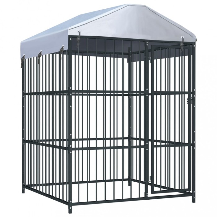vidaXL Padoc pentru c&acirc;ini de exterior, cu acoperiș, 150 x 150 x 210 cm