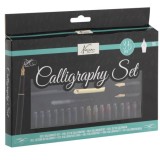 Set caligrafie 35 piese cu cerneala colorata, varfuri diferite si carte de caligrafie