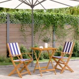 VidaXL Set mobilier bistro, 3 piese, textil albastru alb/lemn masiv