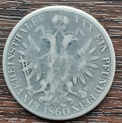 (A607) MONEDA DIN ARGINT AUSTRIA - 1 VEREINSTHALER 1860, LIT. A, FRANZ JOSEPH foto