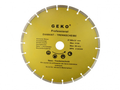 Disc diamantat cu profil segmentat pentru beton, granit, marmura, 300x8x32mm, Geko, G00254 foto