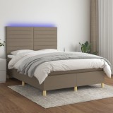 Cumpara ieftin Pat cu arcuri, saltea și LED, gri taupe, 140x200 cm, textil