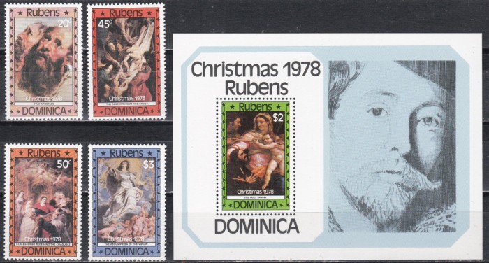 Dominica 1978 - Crăciun - Picturi de Rubens, Serie + Colita, MNH
