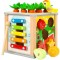 Cub educativ pentru copii, 6 in 1, diverse activitati, lemn, 16 x 15.5 x 15.5 cm, multicolor