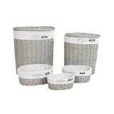 Cumpara ieftin Set de Coșuri DKD Home Decor Alb Gri răchită 51 x 37 x 56 cm 52 x 38 x 57 cm 5 Piese