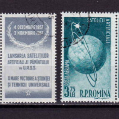 RO 1957 ,LP 444a ," Sateliti artificiali ",serie vinieta dreapta , stampilat