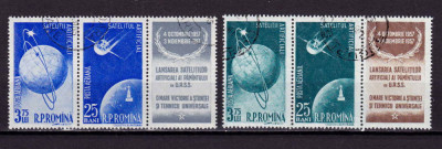 RO 1957 ,LP 444a ,&amp;quot; Sateliti artificiali &amp;quot;,serie vinieta dreapta , stampilat foto