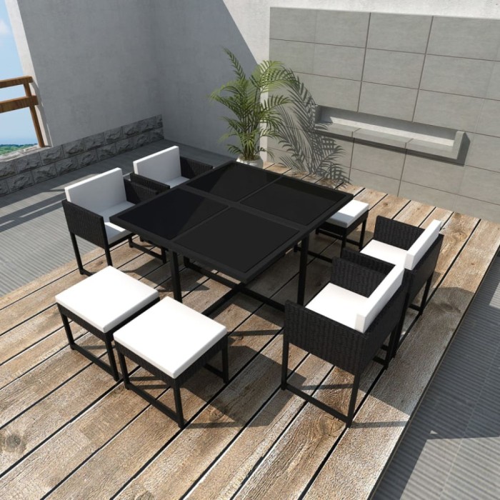 vidaXL Set mobilier de exterior cu perne, 9 piese, negru, poliratan 42759