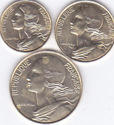 Moneda Franta 5, 10 si 20 Centime 1996 - KM#929-30/933 UNC ( set x3 ) foto