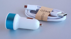 incarcator rapid auto bricheta 12-24V 2 x USB cablu de incarcare microUSB foto