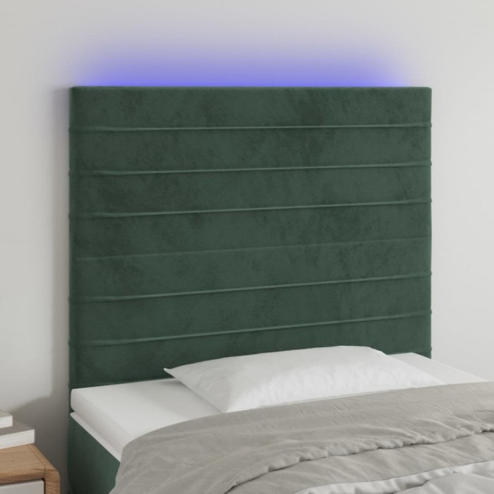 vidaXL Tăblie de pat cu LED, verde &icirc;nchis, 100x5x118/128 cm, catifea 3122609