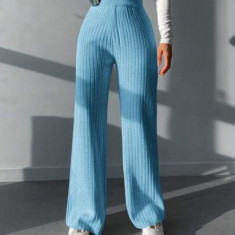 Pantaloni largi, straight fit, albastru, dama