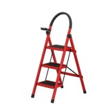 Cumpara ieftin Scara pliabila metalica 3 trepte, antiderapanta, compacta, rosie, 125 cm