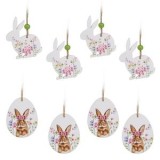 Decoratiuni de Paste din Lemn Suspendabile, Set 8 buc, 7 cm, Alb, CMCLASS