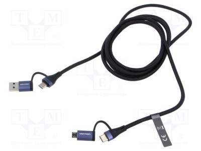 Cablu USB 2.0 VENTION A la B micro și C x2, 2m foto
