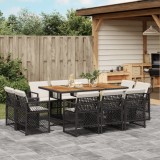 Cumpara ieftin Set mobilier de exterior cu perne, 11 piese, negru, poliratan