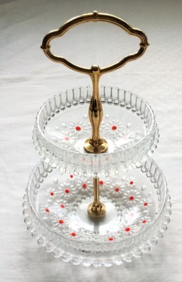 Platou etajat / Etajera - Cristal - Flori roșii - 2 nivele foto