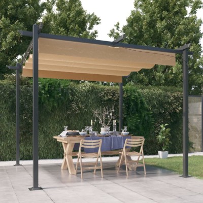 vidaXL Pavilion de grădină, acoperiș retractabil, gri taupe, 3x3 m foto