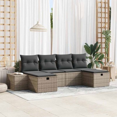 vidaXL Set de canapele pentru grădină cu pernă 6 pcs Gri Rattan poli 3359418 foto