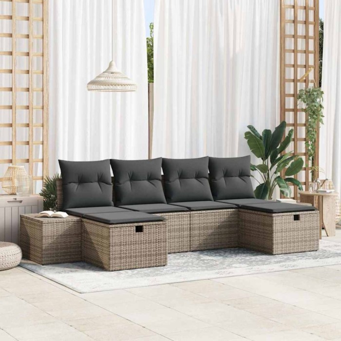vidaXL Set de canapele pentru grădină cu pernă 6 pcs Gri Rattan poli 3359418