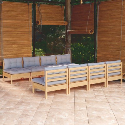 Gossi set mobilier de gradina cu perne gri, 9 piese, lemn masiv pin foto