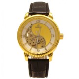 Cumpara ieftin Ceas Barbatesc Automatic Goer Moon WZ129G, Skeleton, Otel Inoxidabil, Curea Piele Ecologica, Auriu/Alb, 42mm