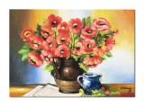 Cumpara ieftin Tablou carafa cu maci imperiali pictat manual, Beatitudine, 70x50cm ulei pe panza