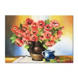 Tablou carafa cu maci imperiali pictat manual, Beatitudine, 70x50cm ulei pe panza