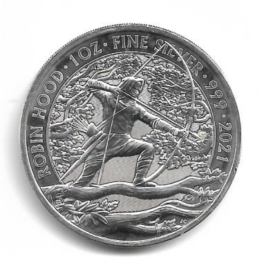 Marea Britanie - Myths and Legends - 2021 ROBIN HOOD - 1OZ .999 Fine ARGINT 2 Pounds foto