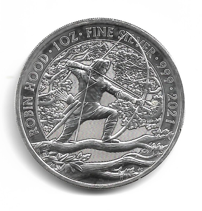 Marea Britanie - Myths and Legends - 2021 ROBIN HOOD - 1OZ .999 Fine ARGINT 2 Pounds