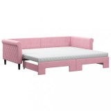 Cumpara ieftin Pat de zi cu extensie si saltea, roz, 90x200 cm, catifea