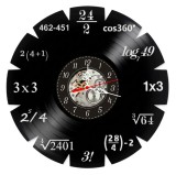 Ceas de perete decorativ realizat manual din disc de vinil, handmade, tematica Matematica si Formule, ideal cadou profesori, ingineri si studenti, Neg