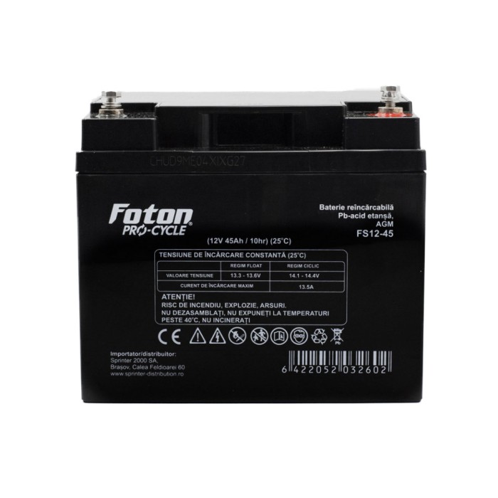 Acumulator Foton FS12-45 12V 45Ah AGM - 197 X 165 X 170 MM