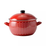 Oala din otel emailat cu capac, model rosu cu buline, 24 cm, 6 litri Handy KitchenServ
