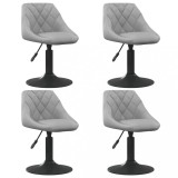Set 4 Scaune Bucatarie Pivotante Gossi, Gri Deschis, Catifea, Inaltime Reglabila, Design Modern