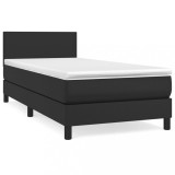 Cumpara ieftin Pat box spring cu saltea, negru, 90x200 cm, piele ecologica