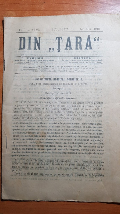 revista DIN &quot;TARA&quot; 1 iunie 1910-art. din telega jud.prahova,alegerea de la beius