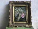 arta / design / vintage - Tablou goblen / cusatura portet Femeia cu cal ( Amazoana ) !
