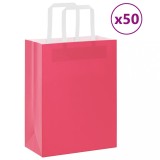 vidaXL Pungi de h&acirc;rtie 50 buc cu m&acirc;nere roz 21x11x28 cm