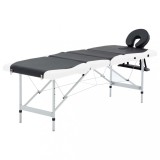 Masă pliabilă de masaj, 4 zone, negru și alb, aluminiu