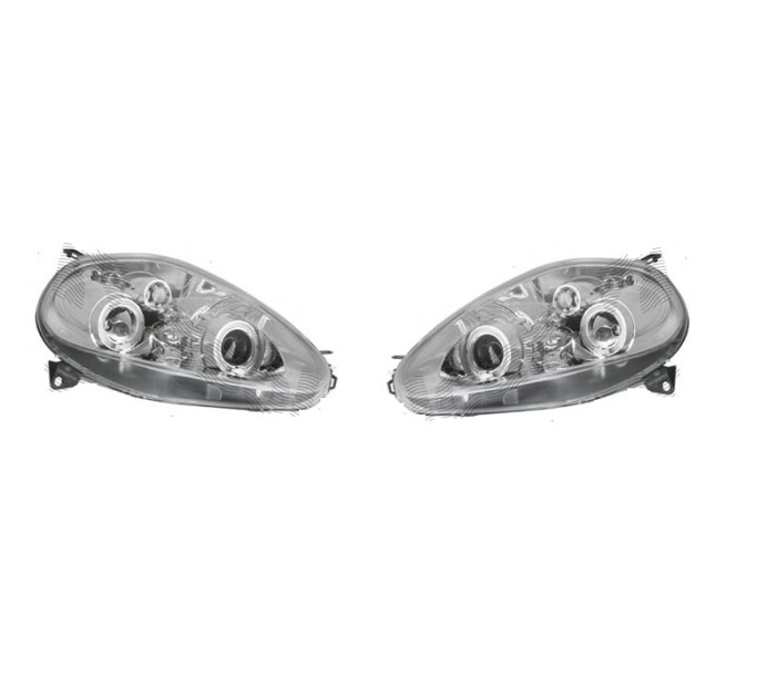 Far Fiat Punto Grande (199) 09.2005-02.2012, model tuning, montare fata, stanga+dreapta, Lampa de parcare pe fibra optica; H1+H1; manual; transparent