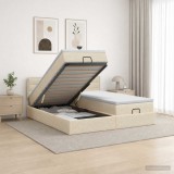 Cumpara ieftin Pat ottoman cu saltea cu headboard 2 buc. Crem Tesatura