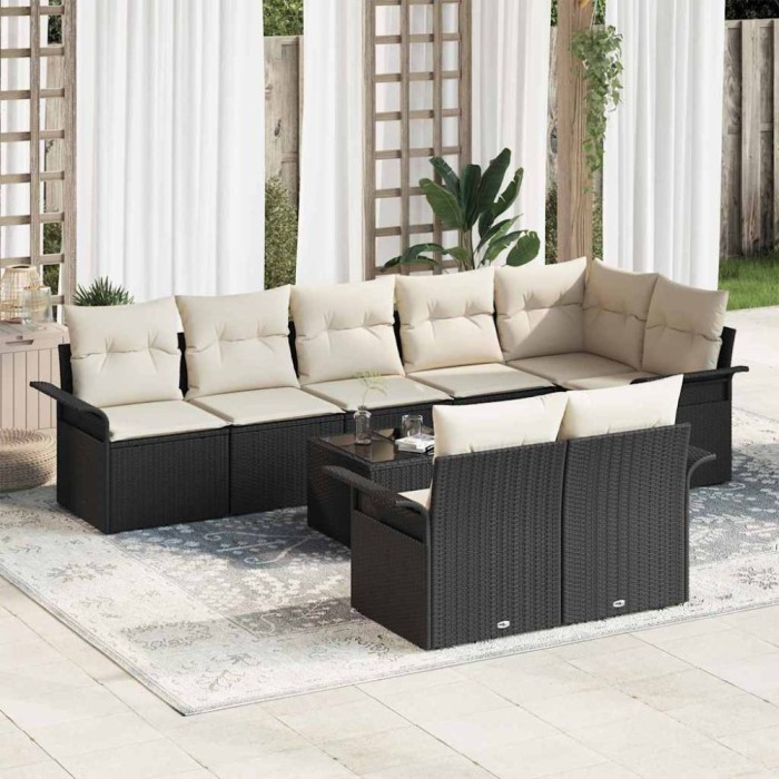 Set canapea Set de 5 Negru și Alb Ratan, Poliester Mediu