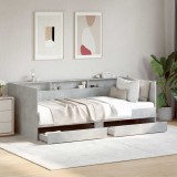 Cumpara ieftin Daybed cu sertar cu raft cu headboard Gri Beton Lemn prelucrat