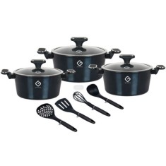 Set 10 piese 3 vase Gatit Aluminiu Marmorat Inductie Grunberg GR2718A Albastru